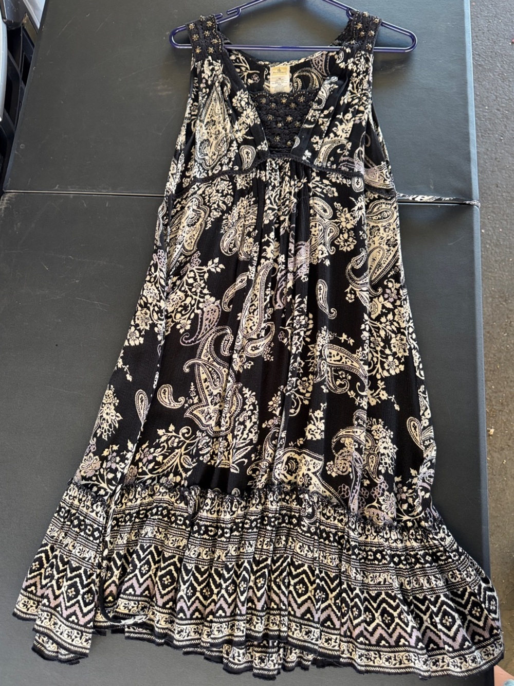 Black Paisley Maxi Sundress with Embroidered Yoke - Unknown Brand